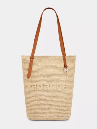 Beige raffia-veske med logo
