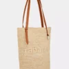 Beige raffia-veske med logo