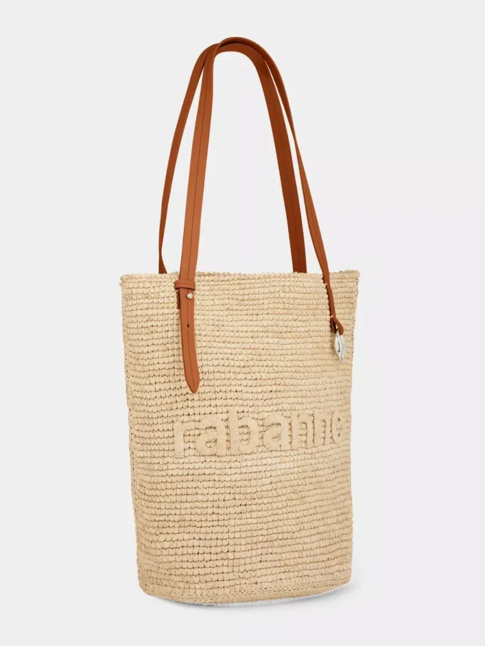 Beige raffia-veske med logo