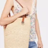 Beige raffia-veske med logo