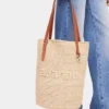 Beige raffia-veske med logo