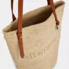 Beige raffia-veske med logo