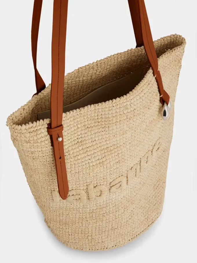 Beige raffia-veske med logo