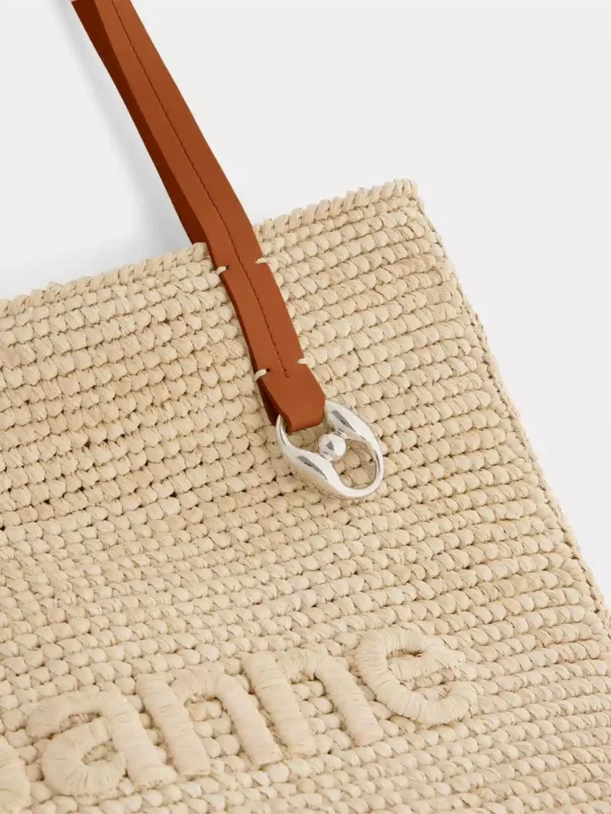 Beige raffia-veske med logo