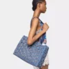 Denimblå totebag i raffia