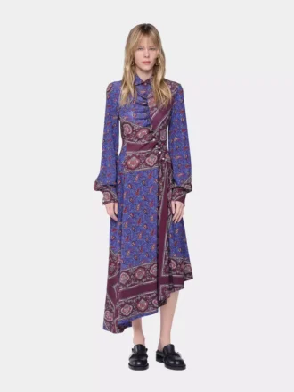 Draped midi-kjole i jersey med print