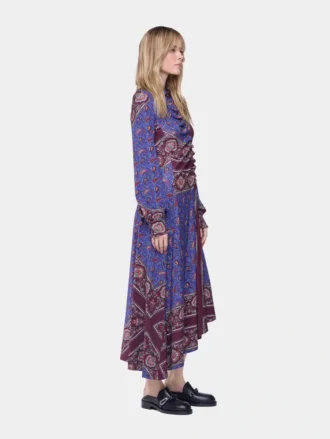 Draped midi-kjole i jersey med print