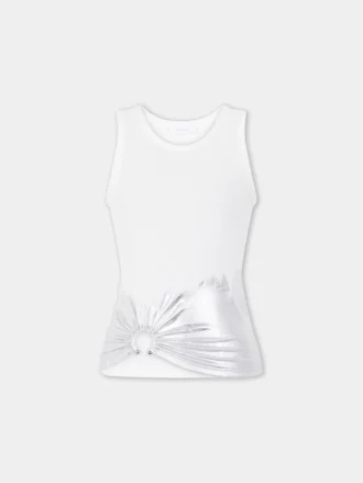 Hvit tank-top med piercing i ribbet jersey