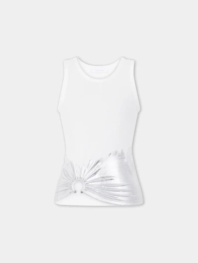 Hvit tank-top med piercing i ribbet jersey