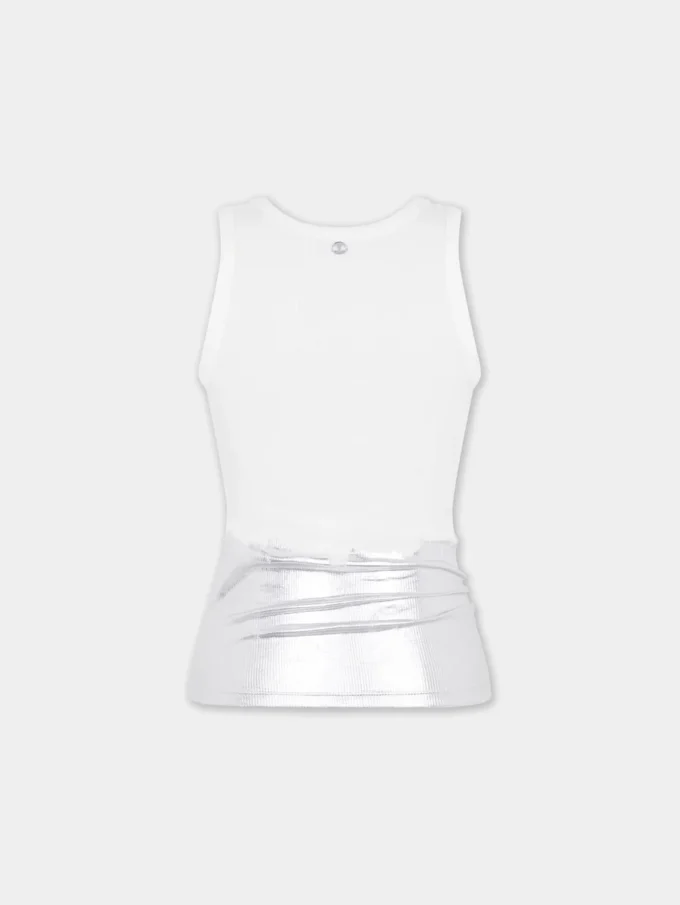 Hvit tank-top med piercing i ribbet jersey