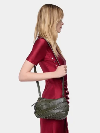 Khakifarget Paco crossbody-veske i skinn