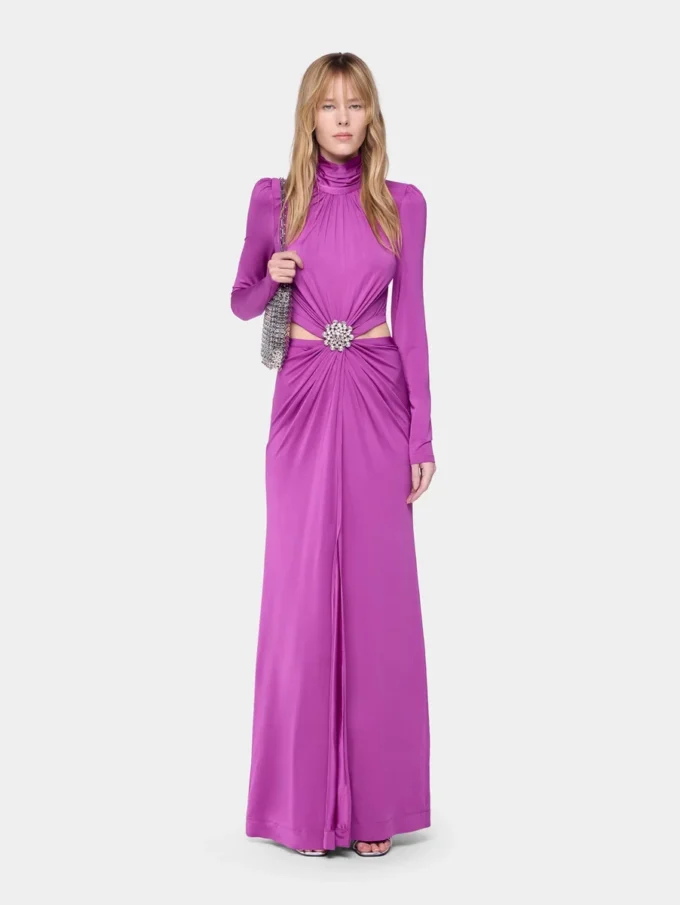 Lang kjole i fuchsia i jersey