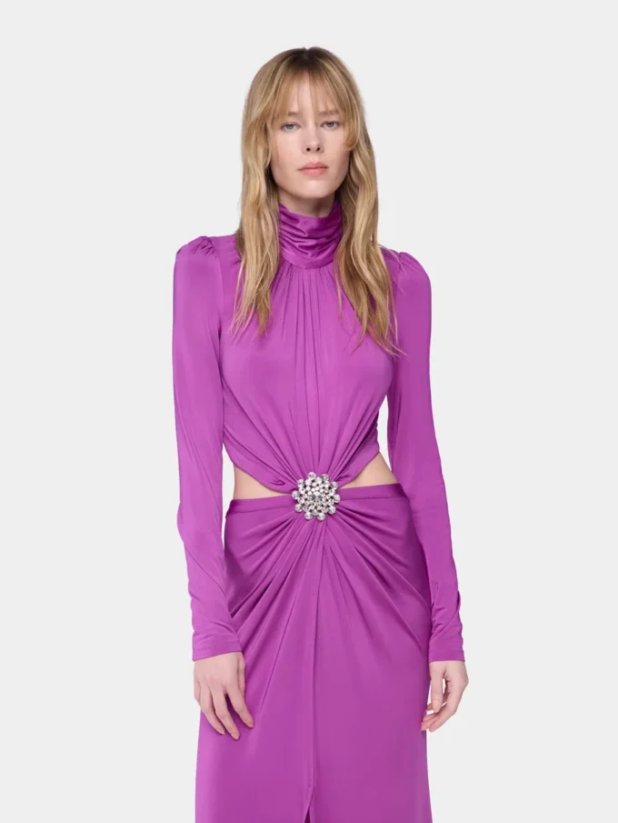 Lang kjole i fuchsia i jersey