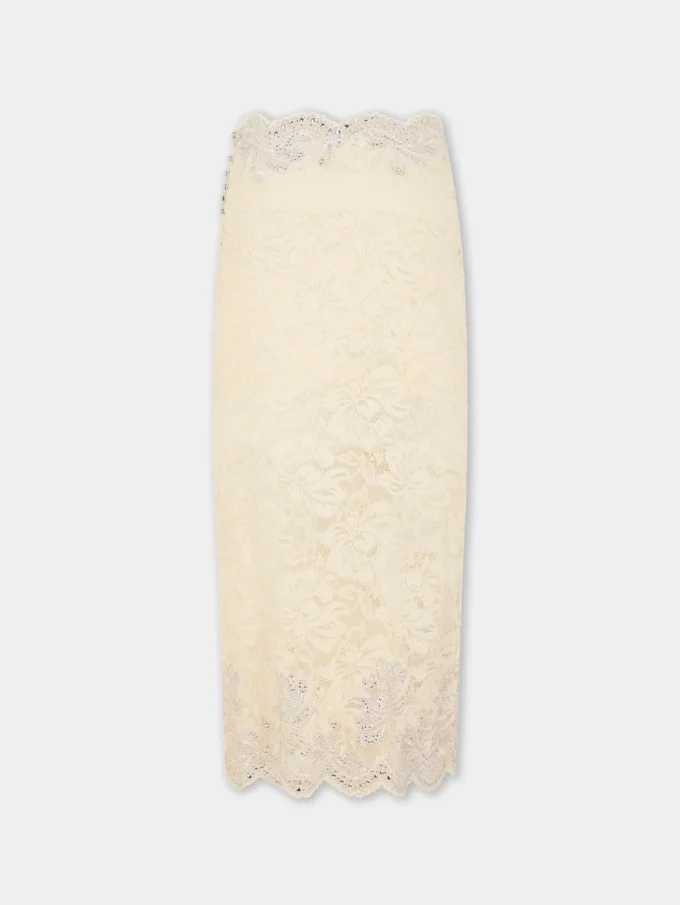 Midi-skjørt i blonder