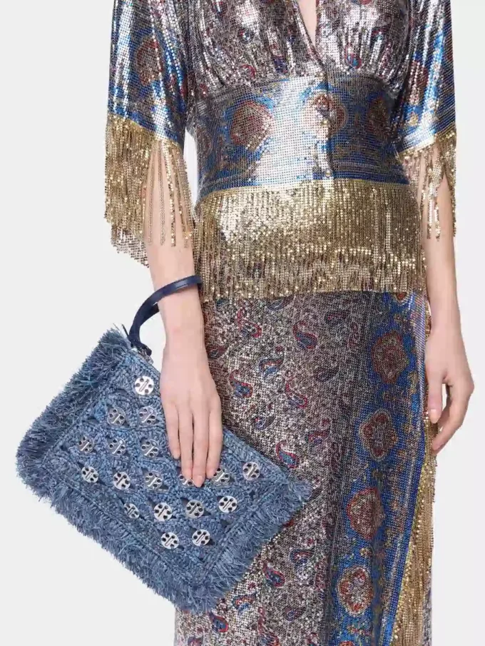 Pose i blå denim raffia