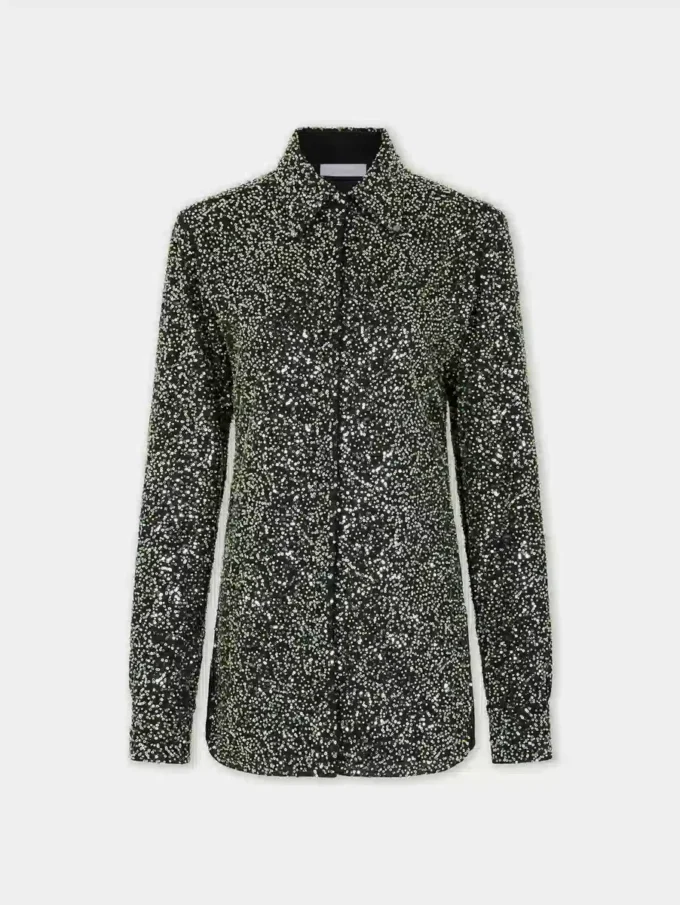 Skjorte i krepp med broderte paljetter