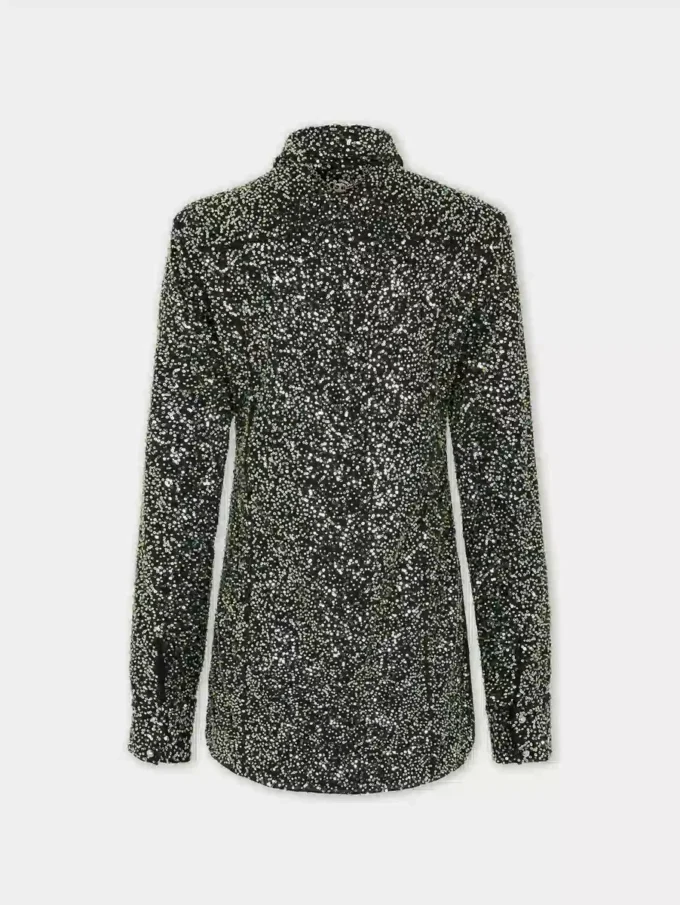 Skjorte i krepp med broderte paljetter