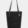 Svart raffia-veske med logo