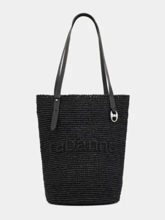 Svart raffia-veske med logo