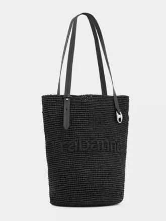 Svart raffia-veske med logo