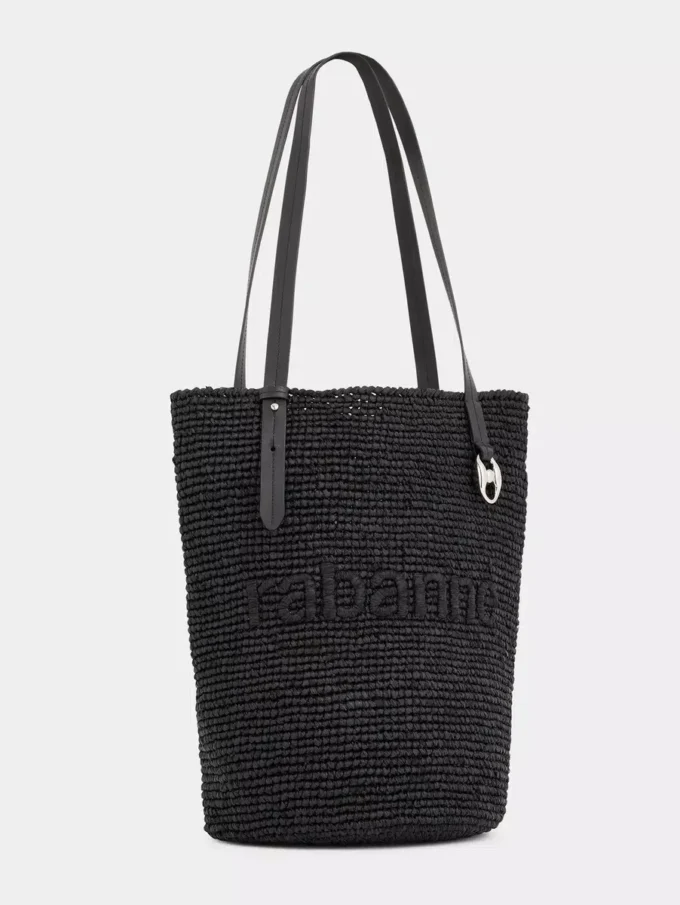Svart raffia-veske med logo