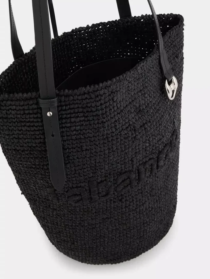 Svart raffia-veske med logo