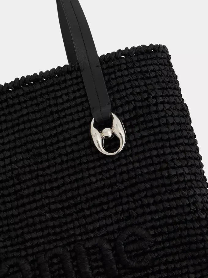 Svart raffia-veske med logo