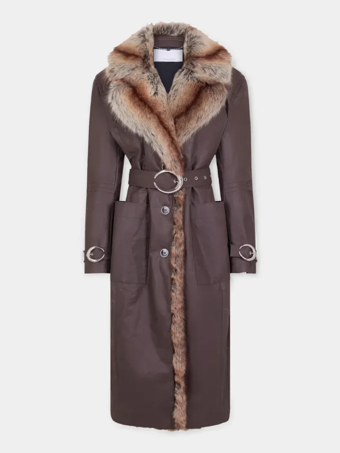 Trenchcoat med fuskepelsbesetning