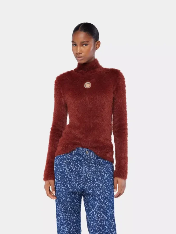 Turtleneck-top i børstet strikk